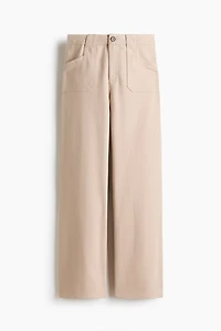 Wide-Leg Twill Pants