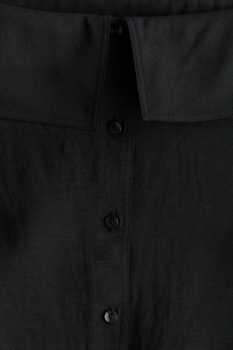 Linen-blend off-the-shoulder shirt