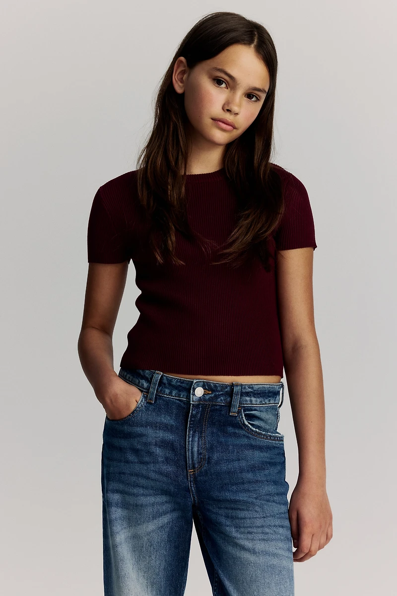Short rib-knit top