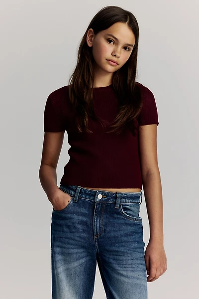 Short rib-knit top