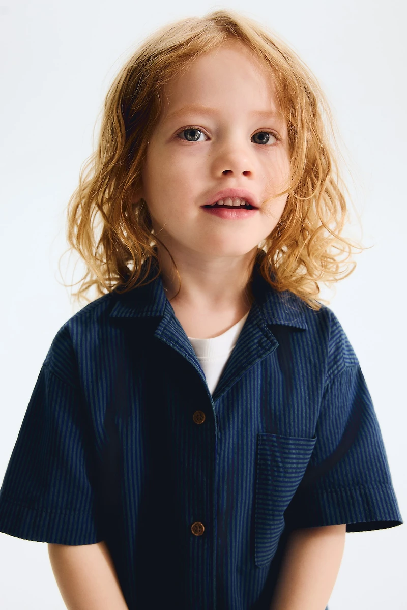 Chemise en crépon de coton à col cubain