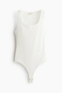 Silk-Blend Ribbed Thong Bodysuit