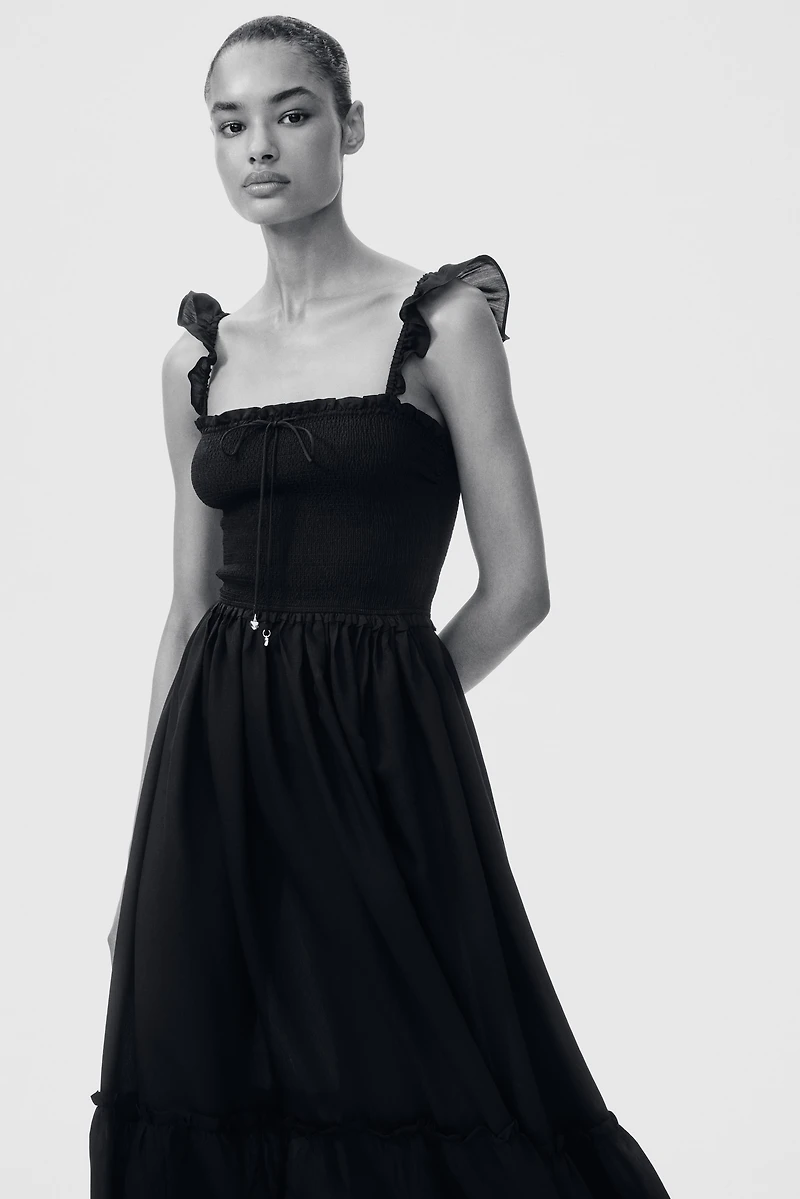 Ruffle-Trimmed Smocked-Bodice Dress