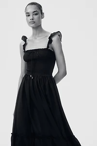 Ruffle-Trimmed Smocked-Bodice Dress