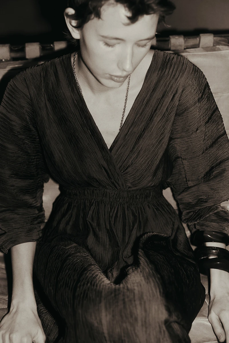 Crinkled V-Neck Dress