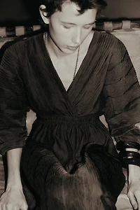 Crinkled V-Neck Dress