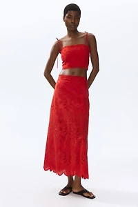 Eyelet-Embroidered Cotton Skirt