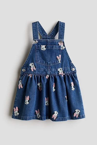 Printed Denim Overall Dress