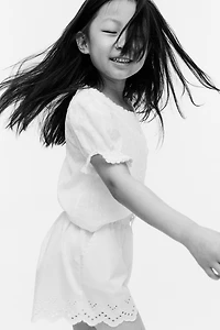Cotton Shorts with Eyelet Embroidery