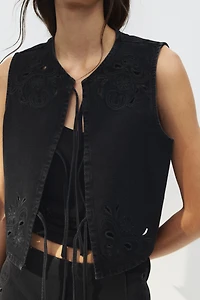Tie-Front Denim Vest