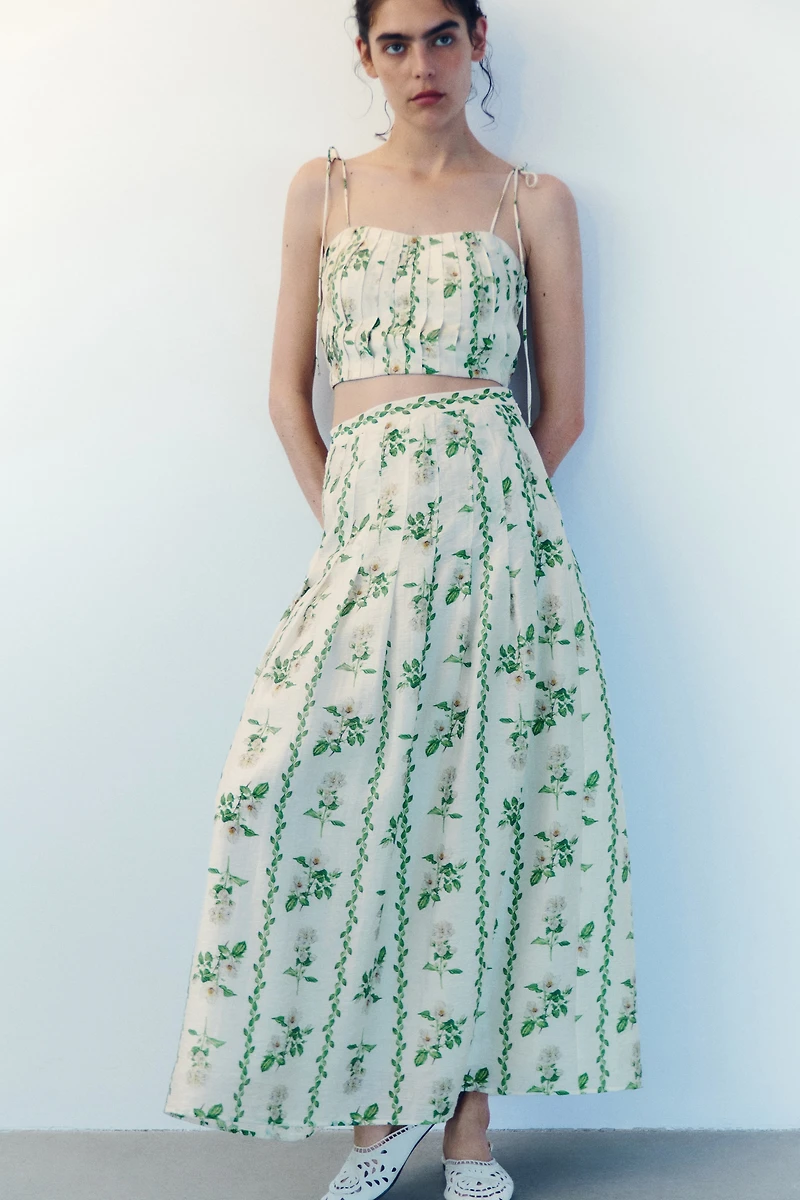 Flared Linen-Blend Skirt