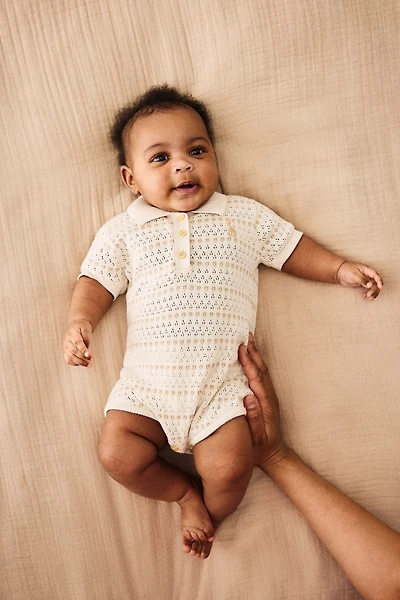 Pointelle-knit romper suit
