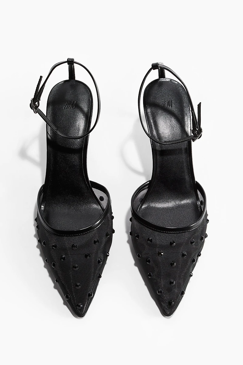 Rhinestone-Embellished Mesh Pumps