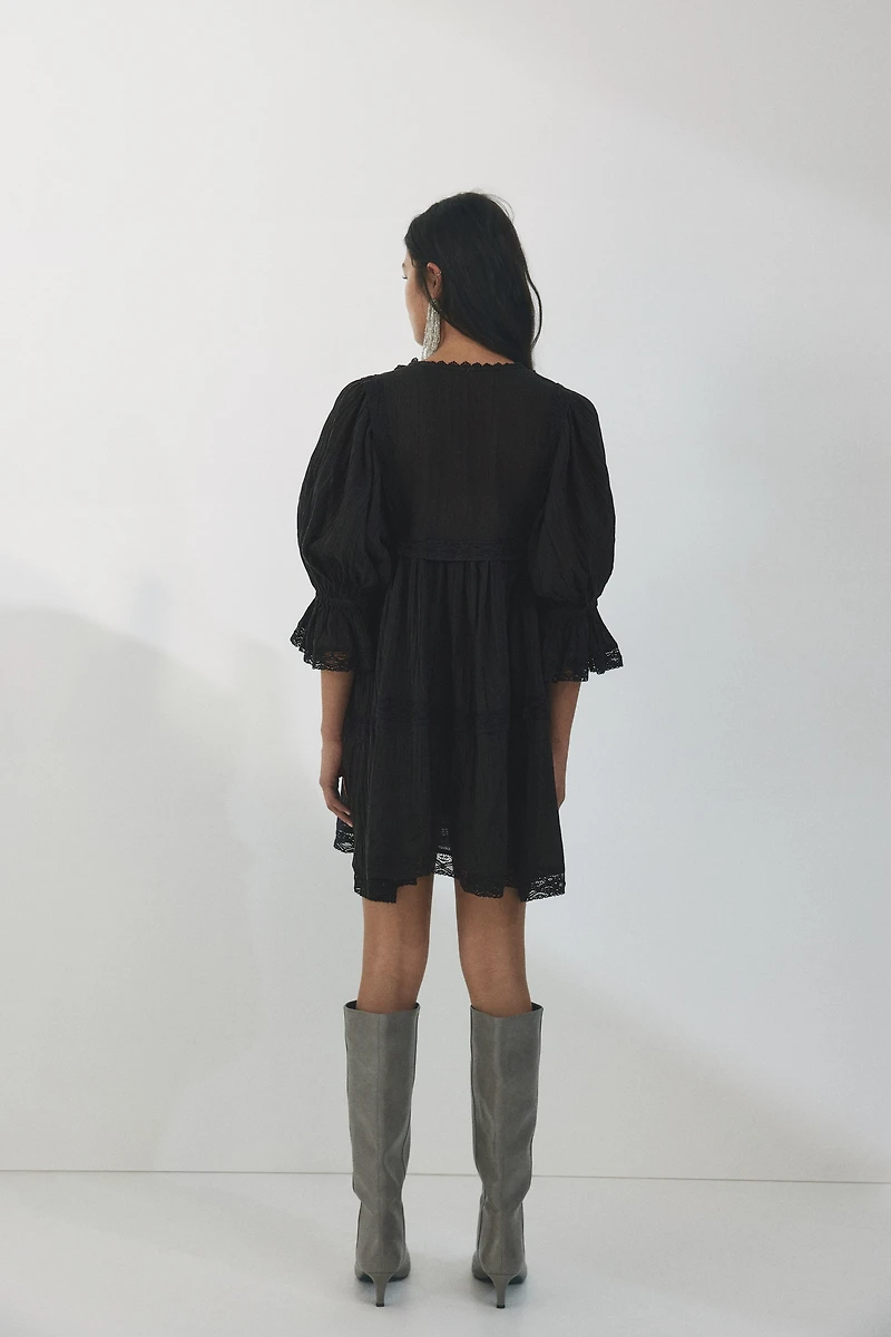 Lace-Trimmed Cotton Dress