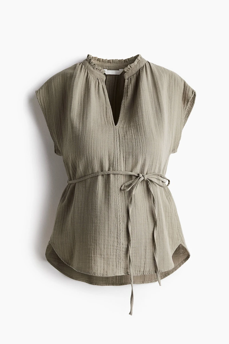 MAMA Tie-belt muslin blouse