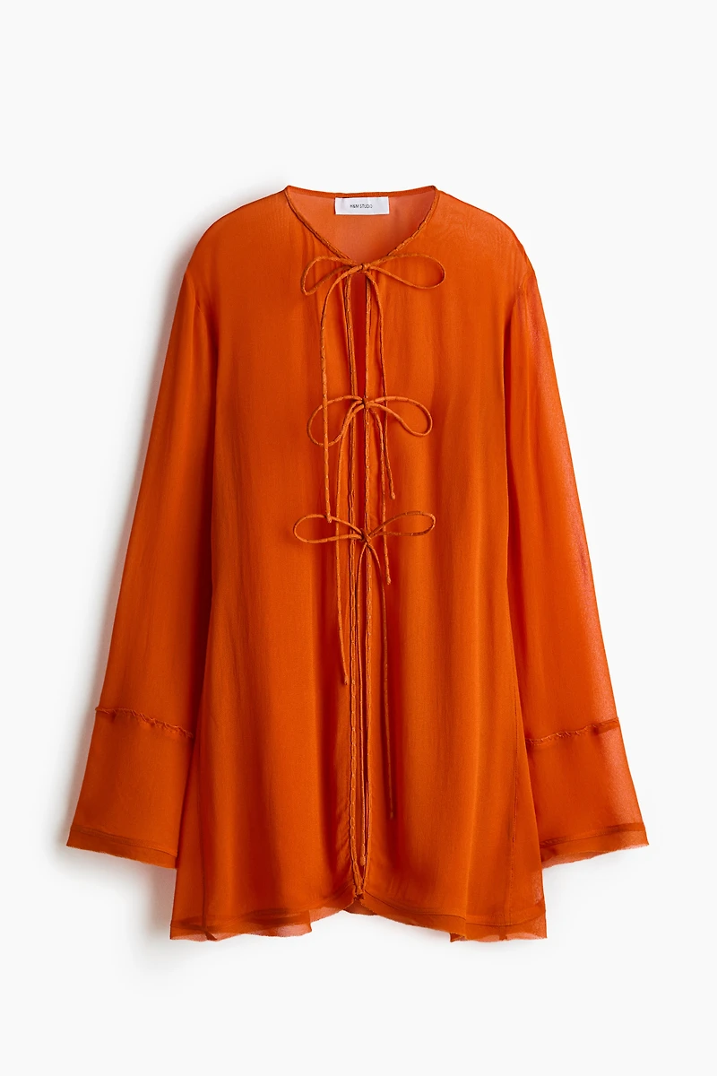Sheer Tie-Front Blouse