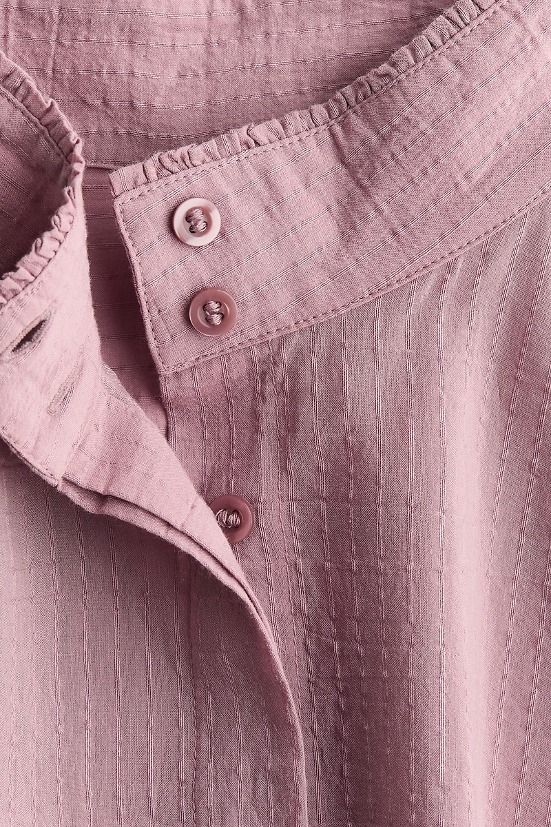 Ruffle-Trimmed Stand-Up Collar Shirt