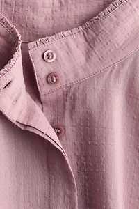 Ruffle-Trimmed Stand-Up Collar Shirt