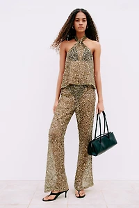 Sequined Mesh Halterneck Top