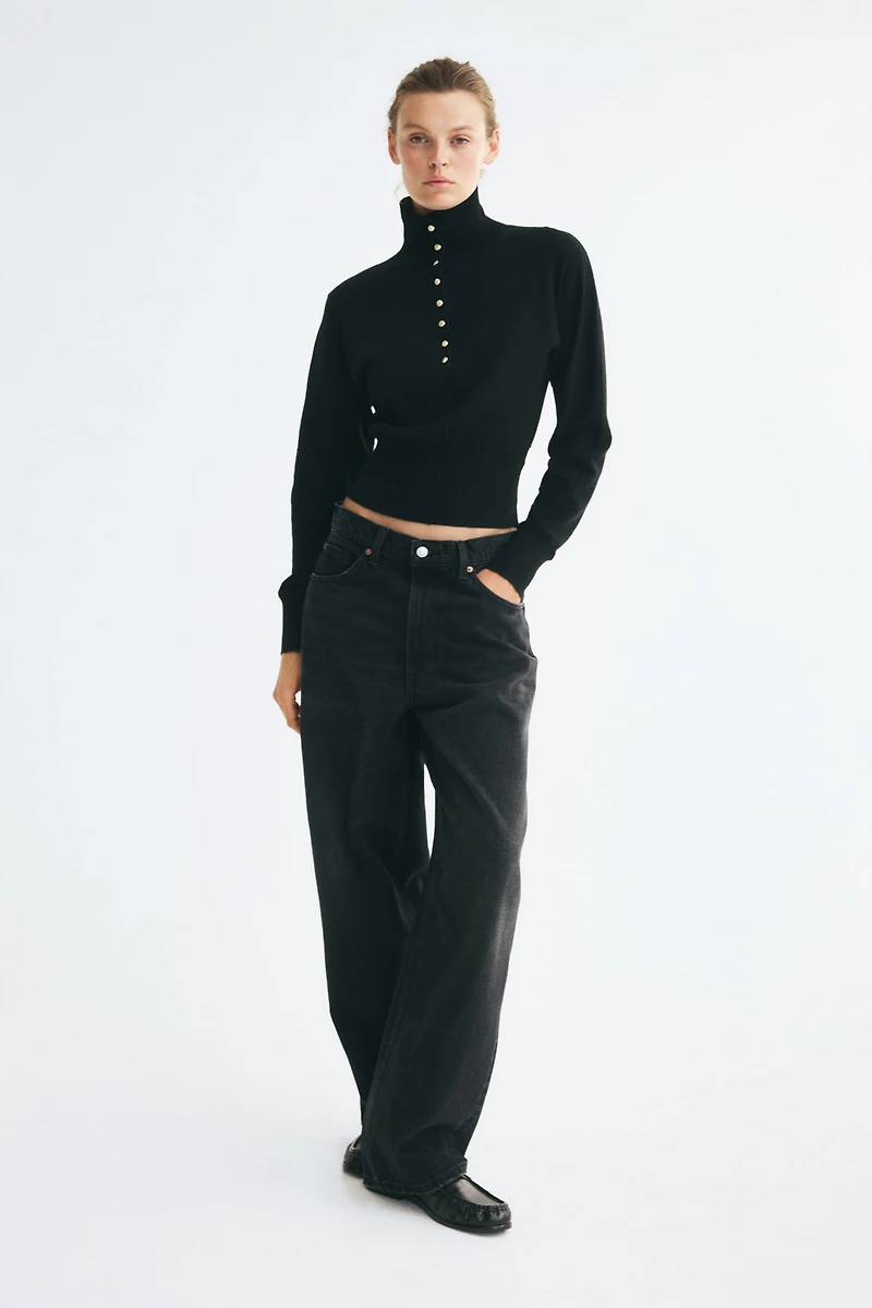 Fine-Knit Mock Turtleneck Sweater