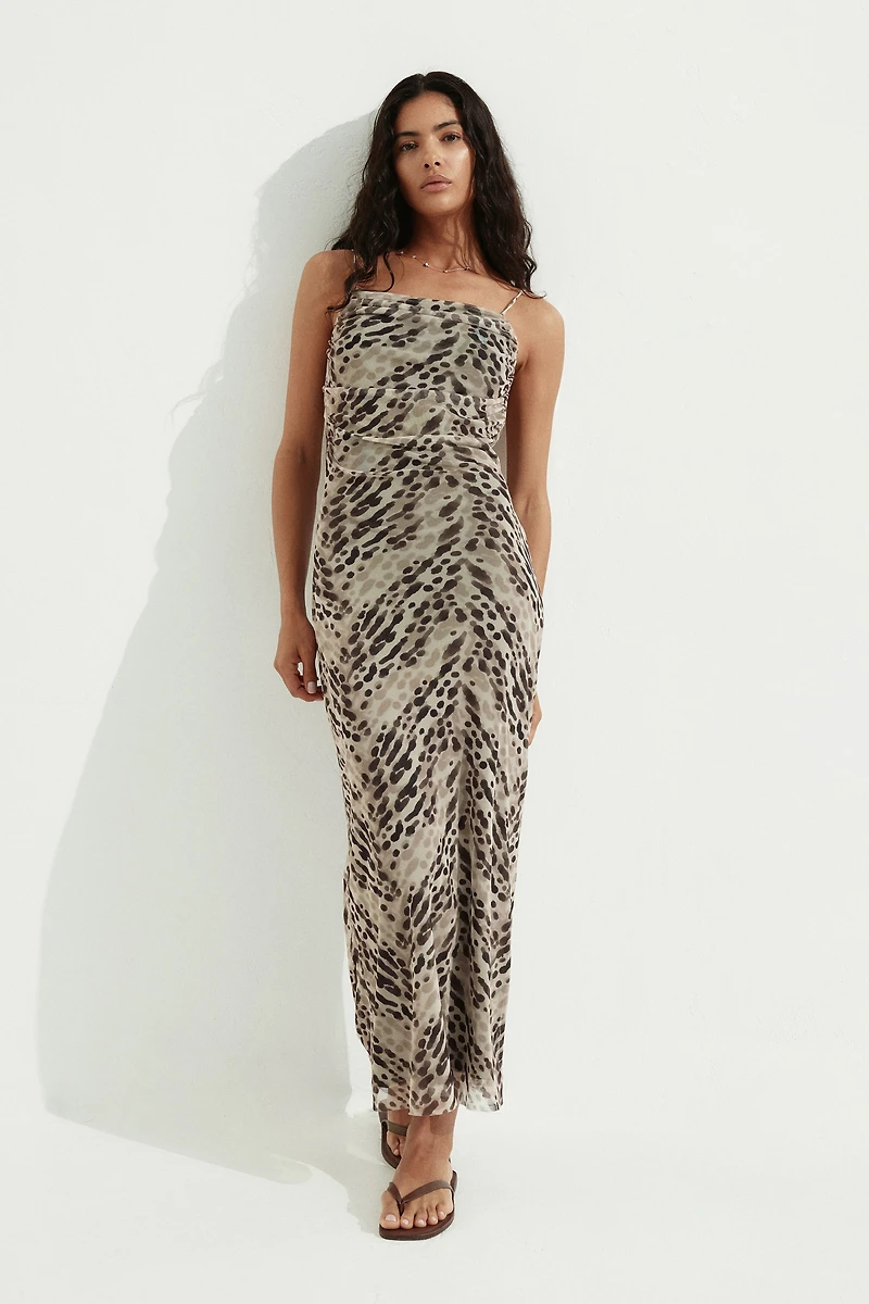 Draped Mesh Strappy Dress