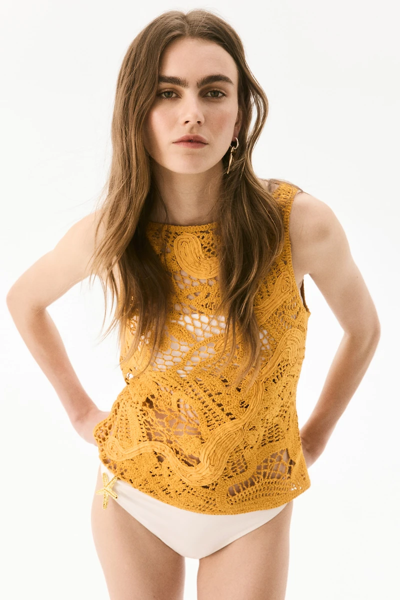 Sleeveless Crochet-Look Top