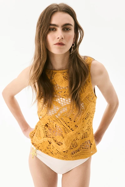 Sleeveless Crochet-Look Top