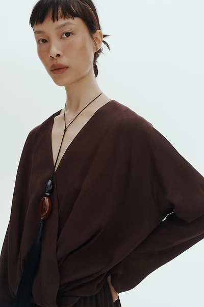 Blouse croisée en lin mélangé