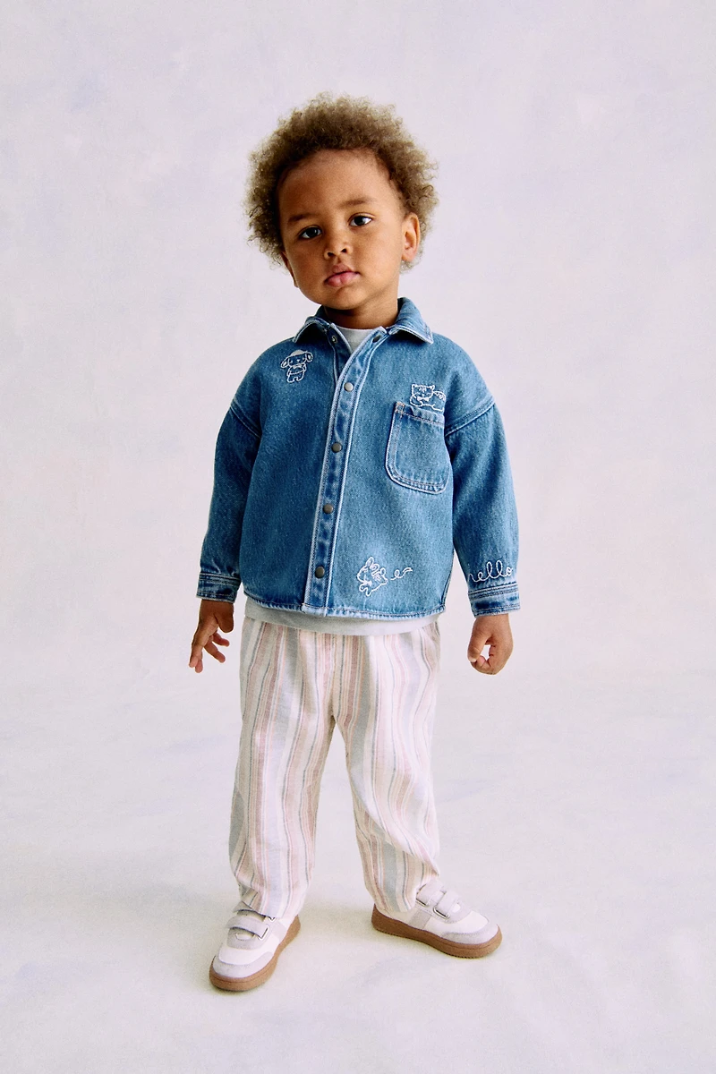 Embroidered-Detail Denim Overshirt