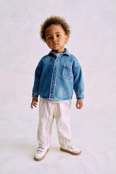 Embroidered-Detail Denim Overshirt