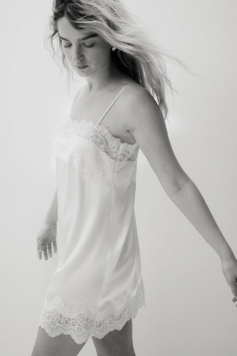 Lace-Trimmed Satin Nightgown