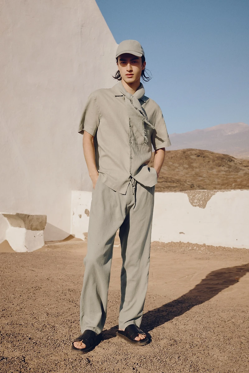 Regular-Fit Linen-Blend Pants