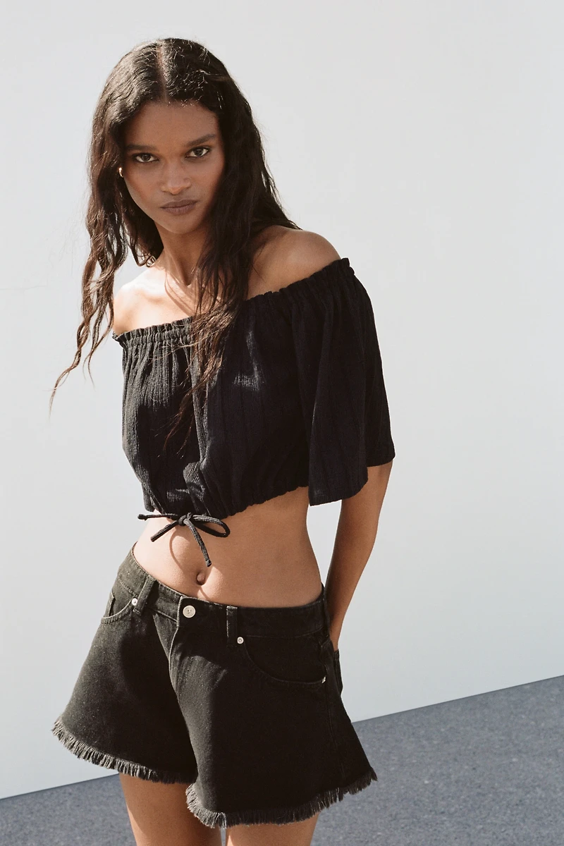 Crinkled Off-the-Shoulder Top