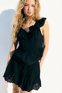 Drawstring Shorts with Eyelet Embroidery