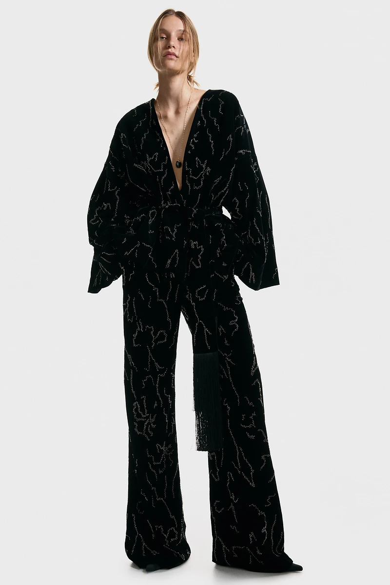 Embroidered Velvet Pants