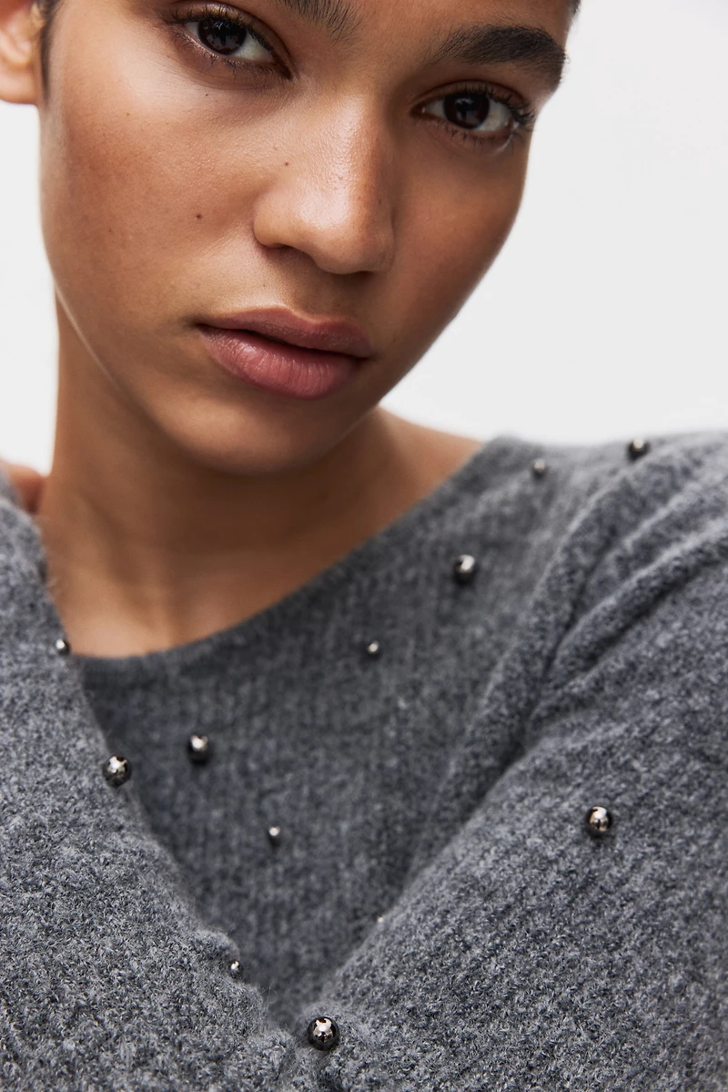 Bead-Embellished Peplum Top