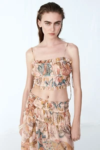 Linen-Blend Crop Top