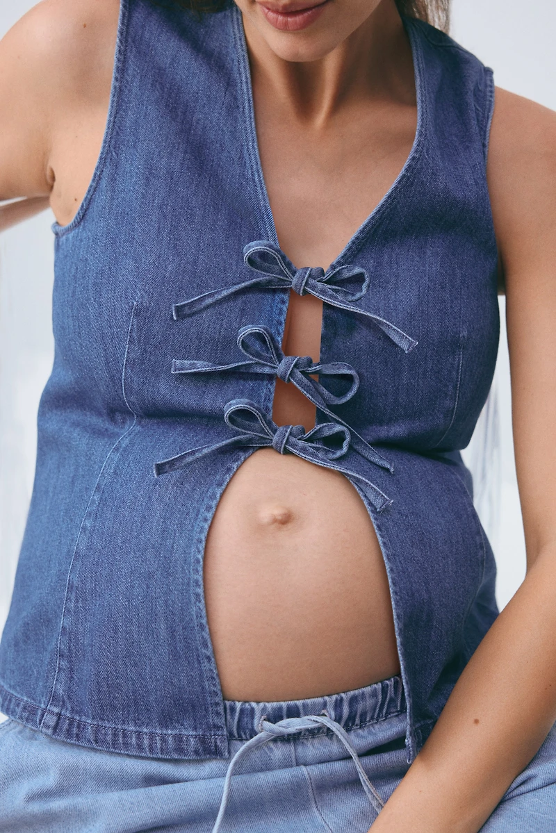 MAMA Chandail sans manches à nouer en denim
