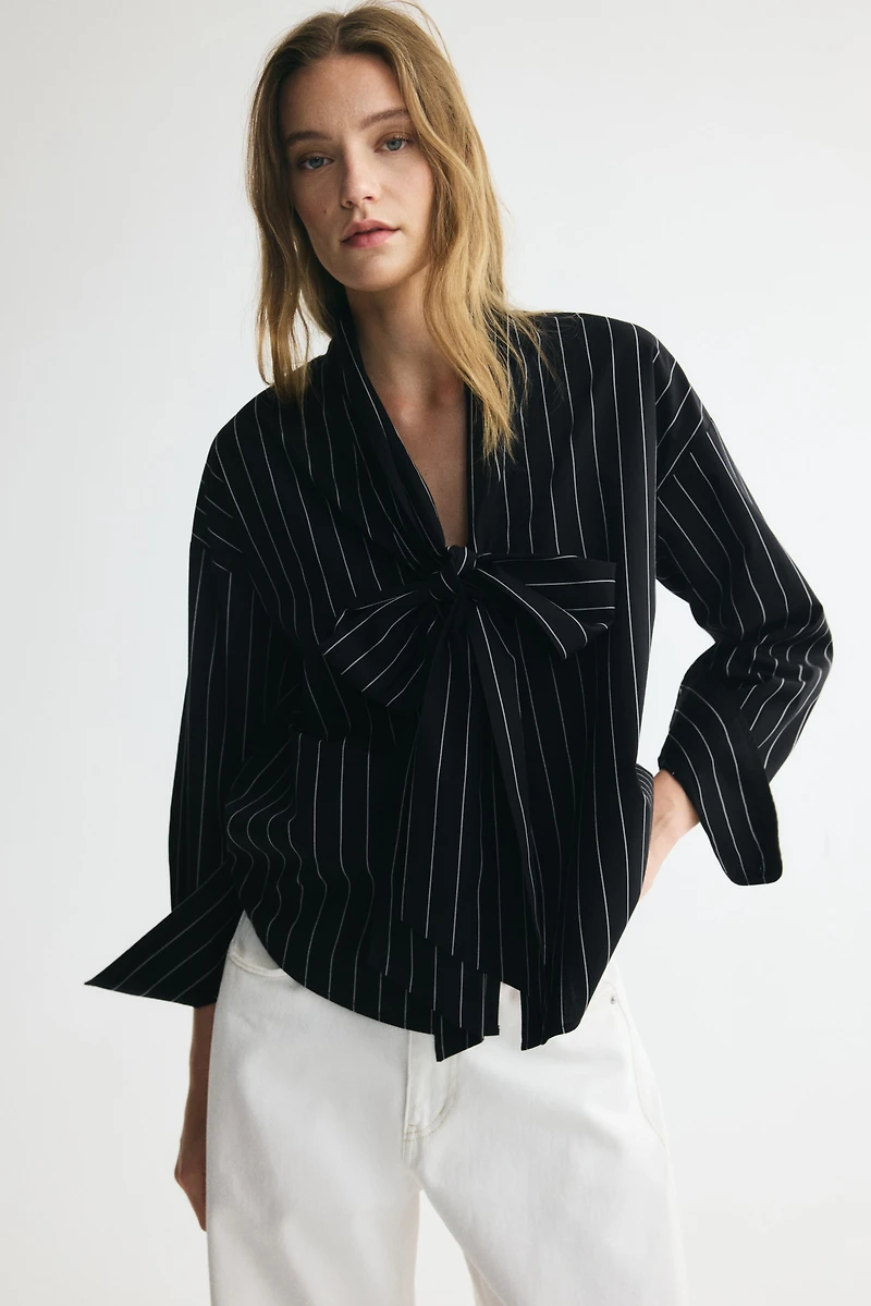 Cotton Blouse with Scarf Collar
