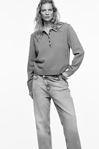 Shoulder-Pad Polo Sweater