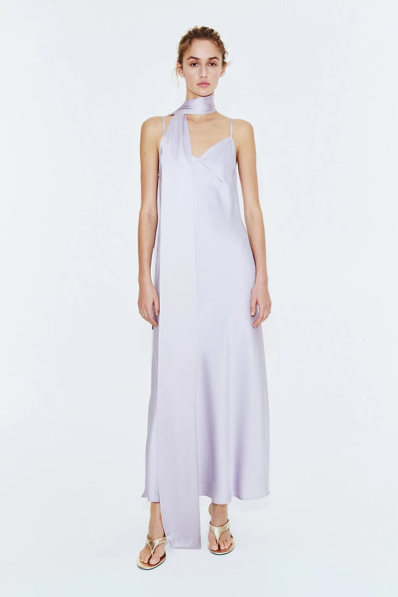 Satin Slip Dress with Scarf