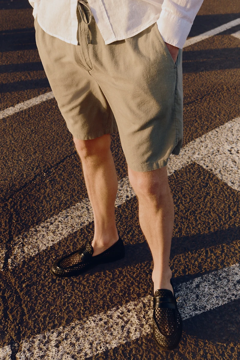 Regular Fit Linen-Blend Shorts