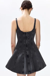 Flared-Skirt Denim Dress