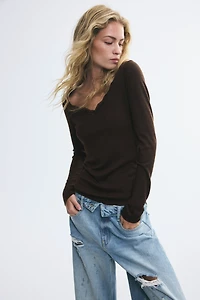 Lace-Trimmed V-Neck Top