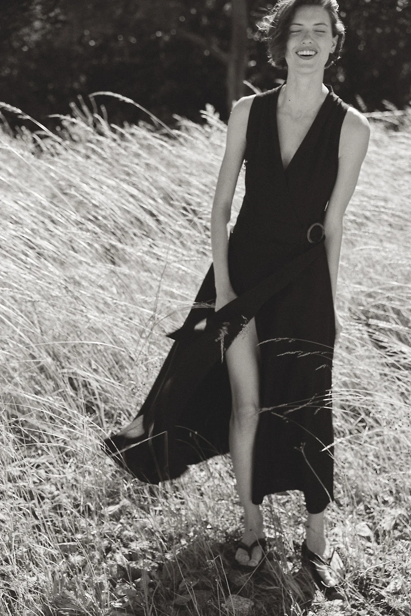 Linen-Blend Wrap Dress