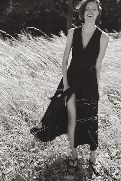 Linen-Blend Wrap Dress
