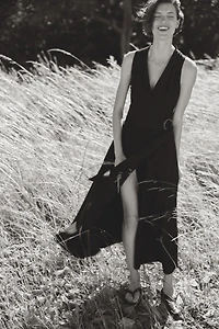 Linen-Blend Wrap Dress