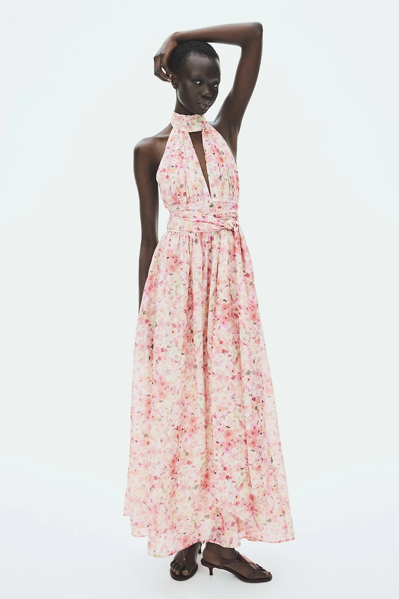 Tie-Detail Halterneck Dress