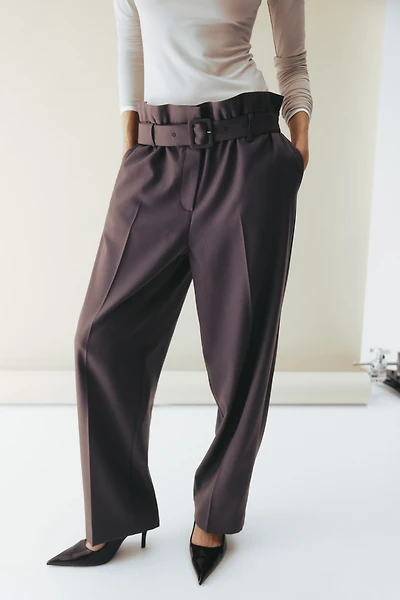 Belted Wool-Blend Pants