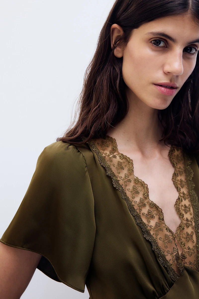 MAMA Lace-Trimmed Satin Dress